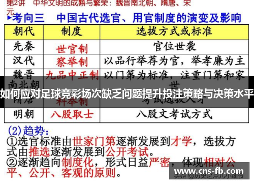 如何应对足球竞彩场次缺乏问题提升投注策略与决策水平
